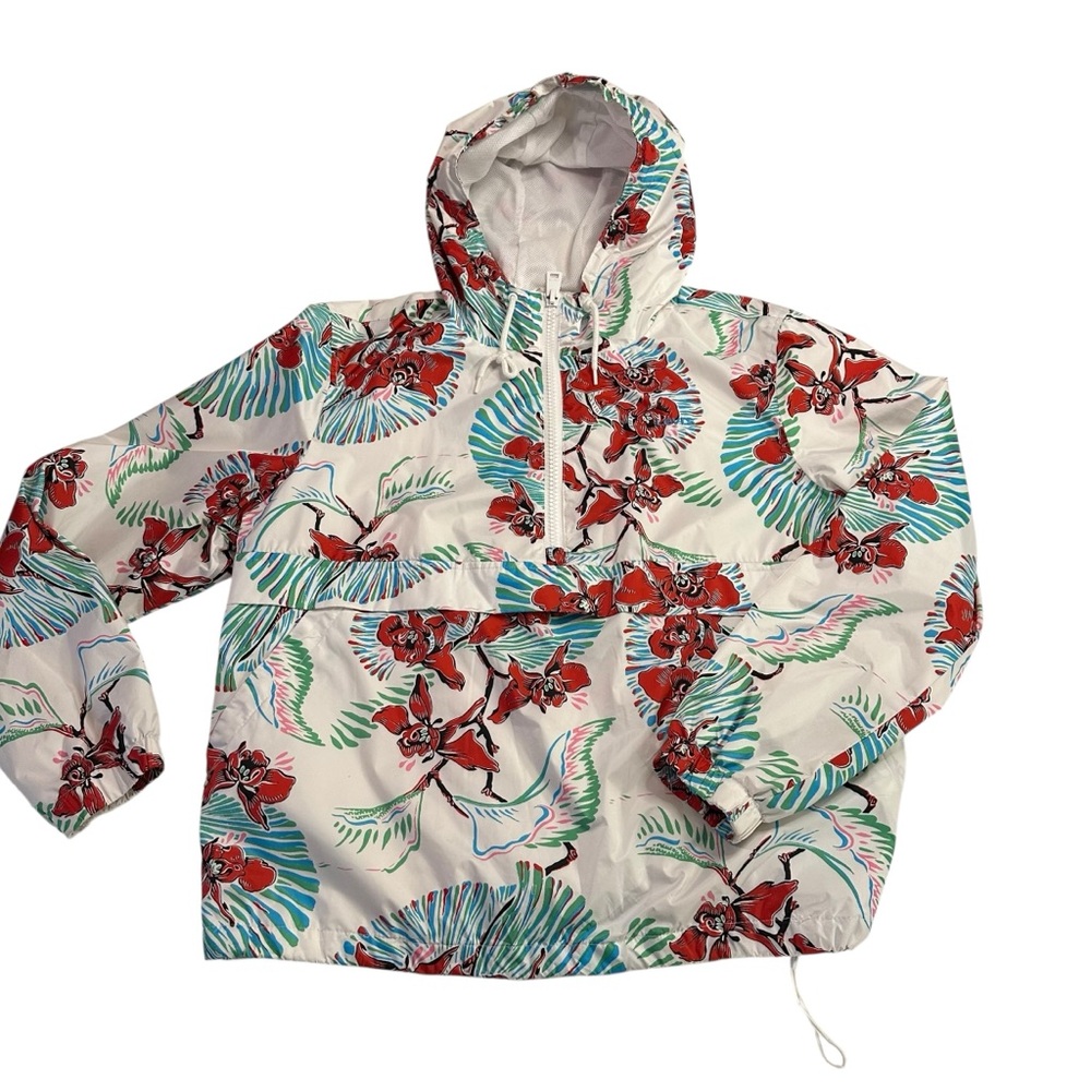 Levi Strauss & Co White Red Bold Orchid Floral Print Pullover Windbreaker Levi’s